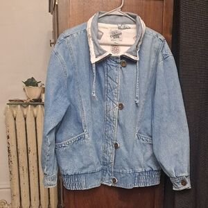 Current Seen Size L 90's Y2k Flannel Lined Light Wash Oversized Blue Jean Jacket